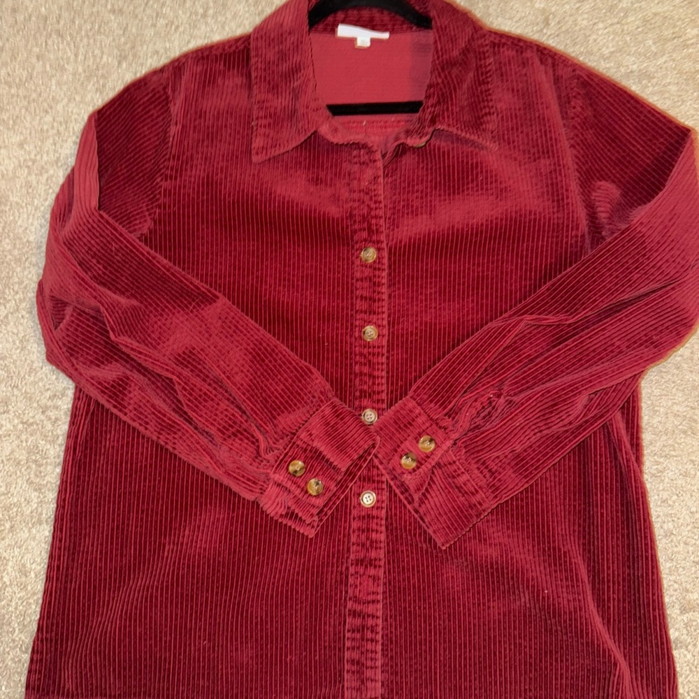 NorthStyle Wide-Wale burgundy Corduroy Layering Shirt, Button Front, Long Sleeve